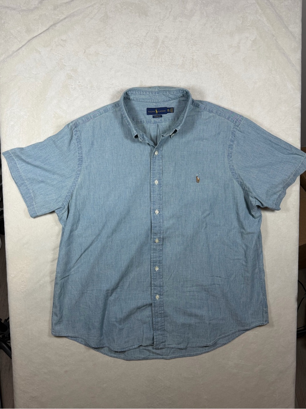 Polo Ralph Lauren XXL Classic Fit Denim Chambray Light Blue Short Sleeve Shirt